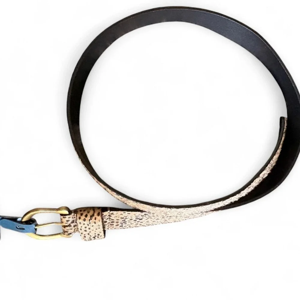 Universal Thread animal print faux hide hair fur belt with gold buckle 46